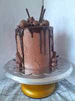 Cake, Decadent chocolate cake,  6 inch round, drip and candy bars topped