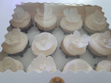 Cupcakes, by the dozen, 1 dozen, white wedding cupcakes with hand shaped gumpaste flower