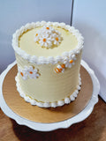 Birthday cake with daisy flowers and bees, 6 inch round, Buttercream with fondant details