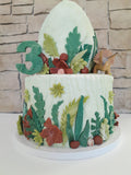 Cake, 8 inch, Dino cake, hidden surprize buttercream,with fondant details