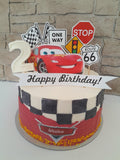 Custom car themed cake, fondant motifs cake, with topper