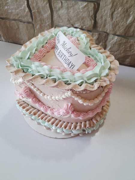 CAKE, birthday cake, heart cake, 6 inch vintage style cake