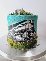 Birthday cake, train cake, railway steam engine themed, 6 inch round