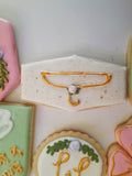 Cookies Bridal/ wedding pink , sage green with gold accents floral, wildflowers,  COOKIES  royal icing DECORATED -COOKIES)