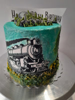 Birthday cake, train cake, railway steam engine themed, 6 inch round