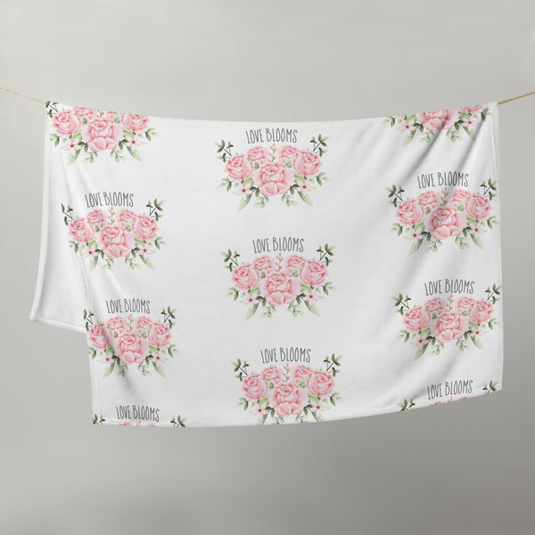 Throw Blanket Love Blooms pink roses design, gift for her, valentine's day gift for wife or girlfriend