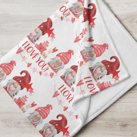 Throw Blanket pink Gnome I love you, Valentine's Day gift, blanket for her, gift for her, girlfriend gift
