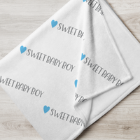 Throw Blanket SWEET BABY BOY with blue heart design, baby gift, baby shower gift