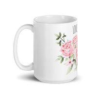 White glossy mug, LOVE BLOOMS mug for her, rose design, Valentine's Day gift, gift for wife, gift for her, gift for girlfriend