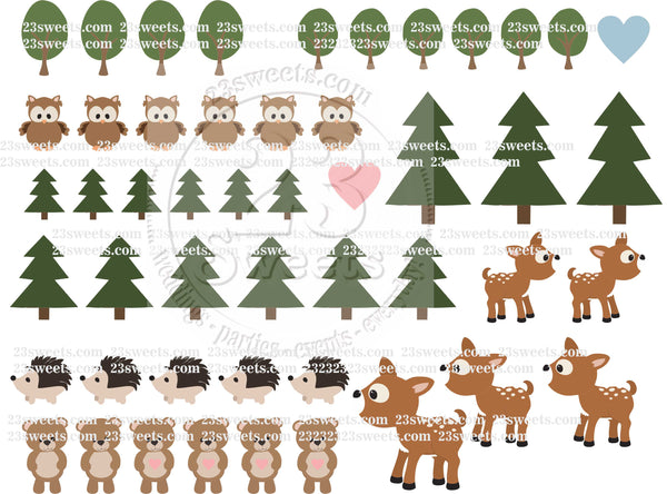 edible image of woodland creatures for cookies and cake decorating