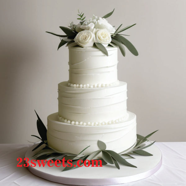 Wedding Cake with sage green details, wedding cakes, 3 tiers ridged wedding cake , 6 and 8 and 10" inch round tiers