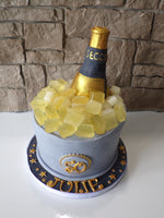 ICE BUCKET with bottle cake, wine bottle cakes, 8 inch round fondant birthday cake