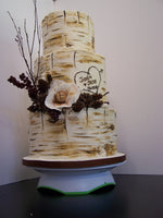 3 tier BIRCH style Cake with gold and pearl details, round cake, birch tree stump style