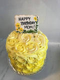 6” Cake with buttercream rosettes, with hand painted Cookie Plaque, birthday cake (6 inch round)