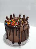 8 inch w shipping included, CHOCOLATE CANDY BAR CAKE WITH CHOCOLATE GANACHE DRIP, BIRTHDAY cake 8 inch round