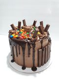 8 inch w shipping included, CHOCOLATE CANDY BAR CAKE WITH CHOCOLATE GANACHE DRIP, BIRTHDAY cake 8 inch round