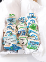 Blue pickup truck  themed kids birthday COOKIES  royal icing DECORATED -COOKIES