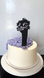 EMU SILHOUETTE cake 8 inch tall round, with CARDSTOCK Emu TOPPER buttercream covered occasion cake