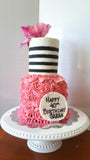 Rosette and striped cake,  birthday cake 6 inch and 4 inch tiers, buttercream covered occasion cake