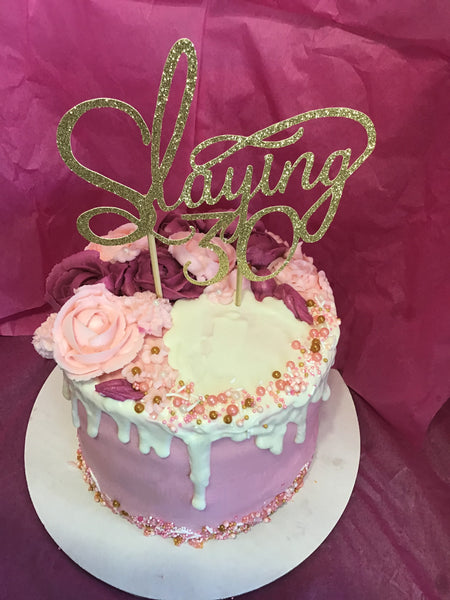 CAKE floral Drip cake with glitter topper 6 inch round (local orders only)