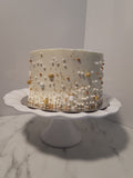 Cake with gold and pearl details, 8 inch occasion cake, 8 inch round