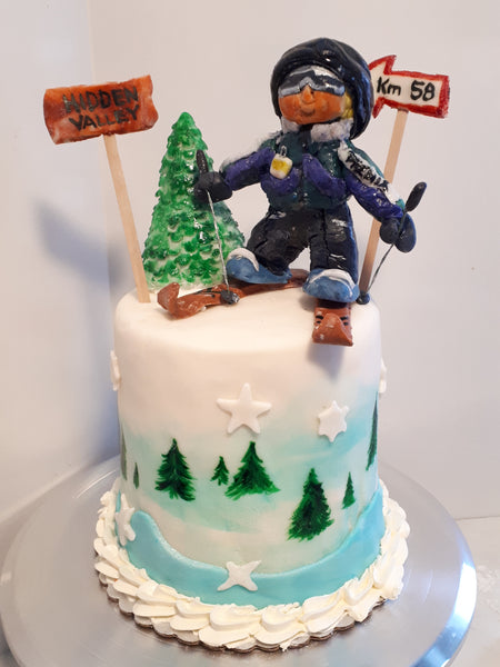 Cake, ski themed, winter, birthday cake 6 inch round (tall cake)