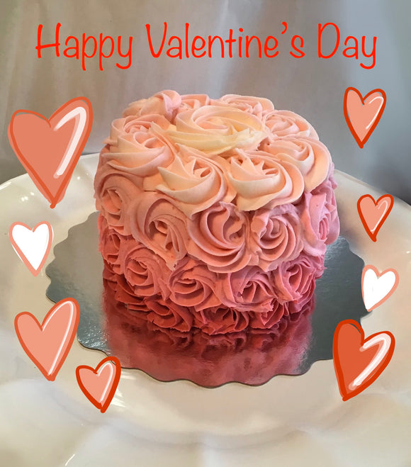 4” Valentine’s Day Cake with buttercream rosettes, pink cake 4 inch round