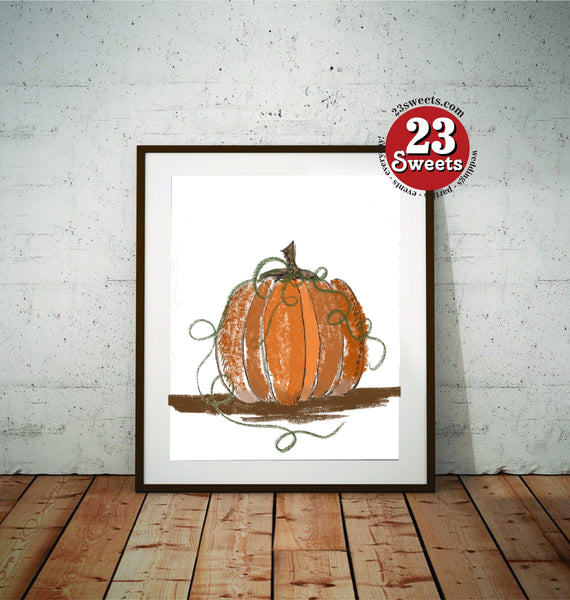 Pumpkin Fall wall art, original art, pumpkin art, printable, downloadable instant file