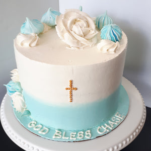 White Roses Buttercream Baptism Cake - Gourmet Desserts | NJ Local Bakery