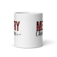 MUG, buffalo plaid, MERRY CHRISTMAS White glossy mug/Christmas/Holiday mug, cheery mug gift idea for morning coffee or hot chocolate , mugs