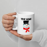 Mug, Custom Name cute SNOWMAN design White glossy mug, personalized with your name
