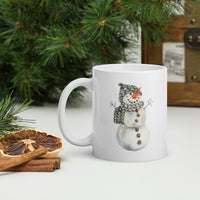 Cute SNOWMAN MUG design White glossy mug, cheery mug for morning coffee or hot chocolate