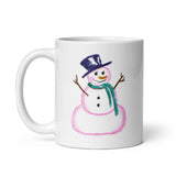 MUG, Snowman, cute snowman design White glossy mug, Holiday mug for morning coffee or hot chocolate, secret Santa gift idea
