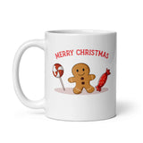 MUG, Merry Christmas, gingerbreadman candy, White glossy mug, Christmas,  Holiday  cheery mug gift idea for morning coffee or hot chocolate