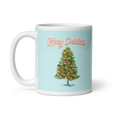 MUG, Merry Christmas with tree, blue Christmas mug, gift cup, White glossy mug, cup, Christmas mug, gift, White glossy mug