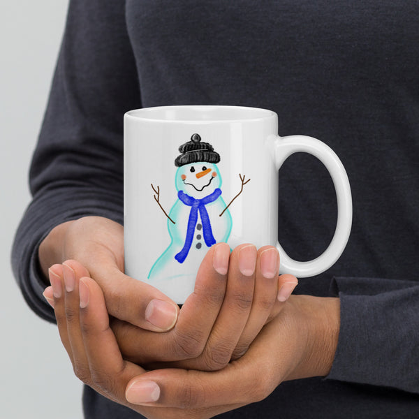 Cute SNOWMAN design White glossy mug, cheery mug for morning coffee or hot chocolate