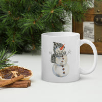 Cute SNOWMAN MUG design White glossy mug, cheery mug for morning coffee or hot chocolate