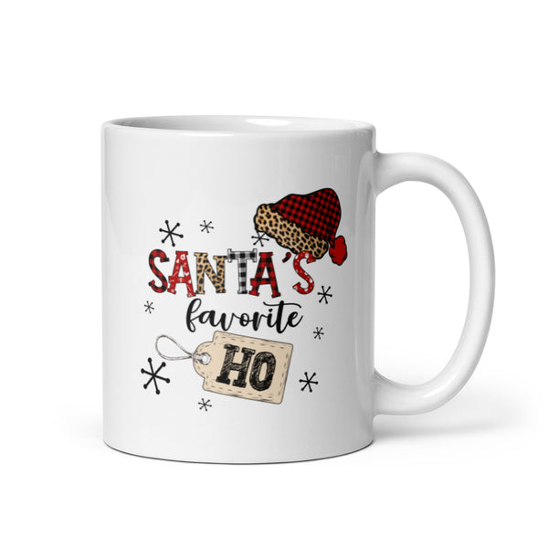MUG, Santa's favorite HO, White glossy mug, Christmas, funny Holiday joke mug for morning coffee or hot chocolate