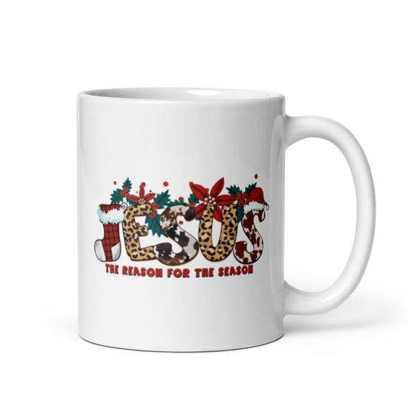 MUG, Jesus is the reason, White glossy mug, Christmas, religious Holiday Christian mug for morning coffee or hot chocolate faith