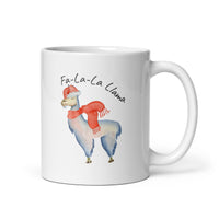 MUG, Fa la la llama, , White glossy mug, Christmas,  Holiday  funny mug, cheery mug gift idea for morning coffee or hot chocolate