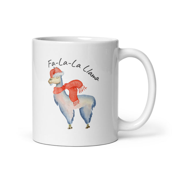 MUG, Fa la la llama, , White glossy mug, Christmas,  Holiday  funny mug, cheery mug gift idea for morning coffee or hot chocolate