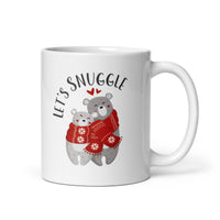 MUG, Let's Snuggle bear mug, White glossy mug, Christmas,  Holiday mug, cheery mug gift idea for morning coffee or hot chocolate , mugs.
