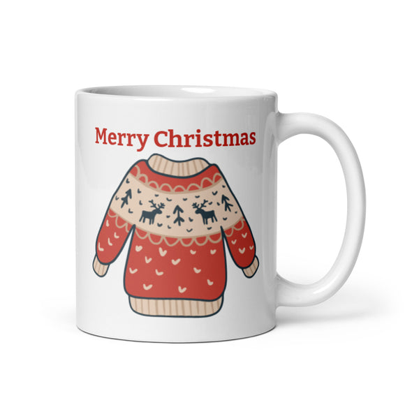 Mug, Ugly Christmas Sweater, Merry Christmas Mugs, Funny Gift Cup Mug, White Glossy Mug, Cup, Christmas Mug, Gift, White Glossy Mug 11oz, White