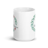 MUG, Modern Merry Christmas wreath, Christmas mugs, faith based gift cup mug, White glossy mug, cup, religious mug, gift, White glossy mug copy
