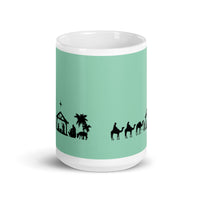 MUG, Nativity Scene mug2, turquoise, White glossy mug, Christmas scene mug, Christmas mug gift