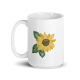 White glossy mug, sunflower design art