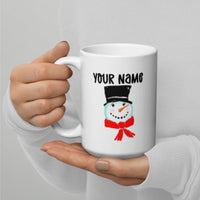 Mug, Custom Name cute SNOWMAN design White glossy mug, personalized with your name