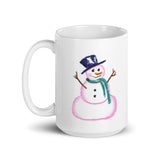 MUG, Snowman, cute snowman design White glossy mug, Holiday mug for morning coffee or hot chocolate, secret Santa gift idea