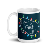 Mug, Let's Get Lit, Blue Christmas Mugs, Funny Gift Cup Mug, White Glossy Mug, Cup, Christmas Mug, Gift, White Glossy Mug 11oz, White