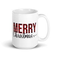 MUG, buffalo plaid, MERRY CHRISTMAS White glossy mug/Christmas/Holiday mug, cheery mug gift idea for morning coffee or hot chocolate , mugs